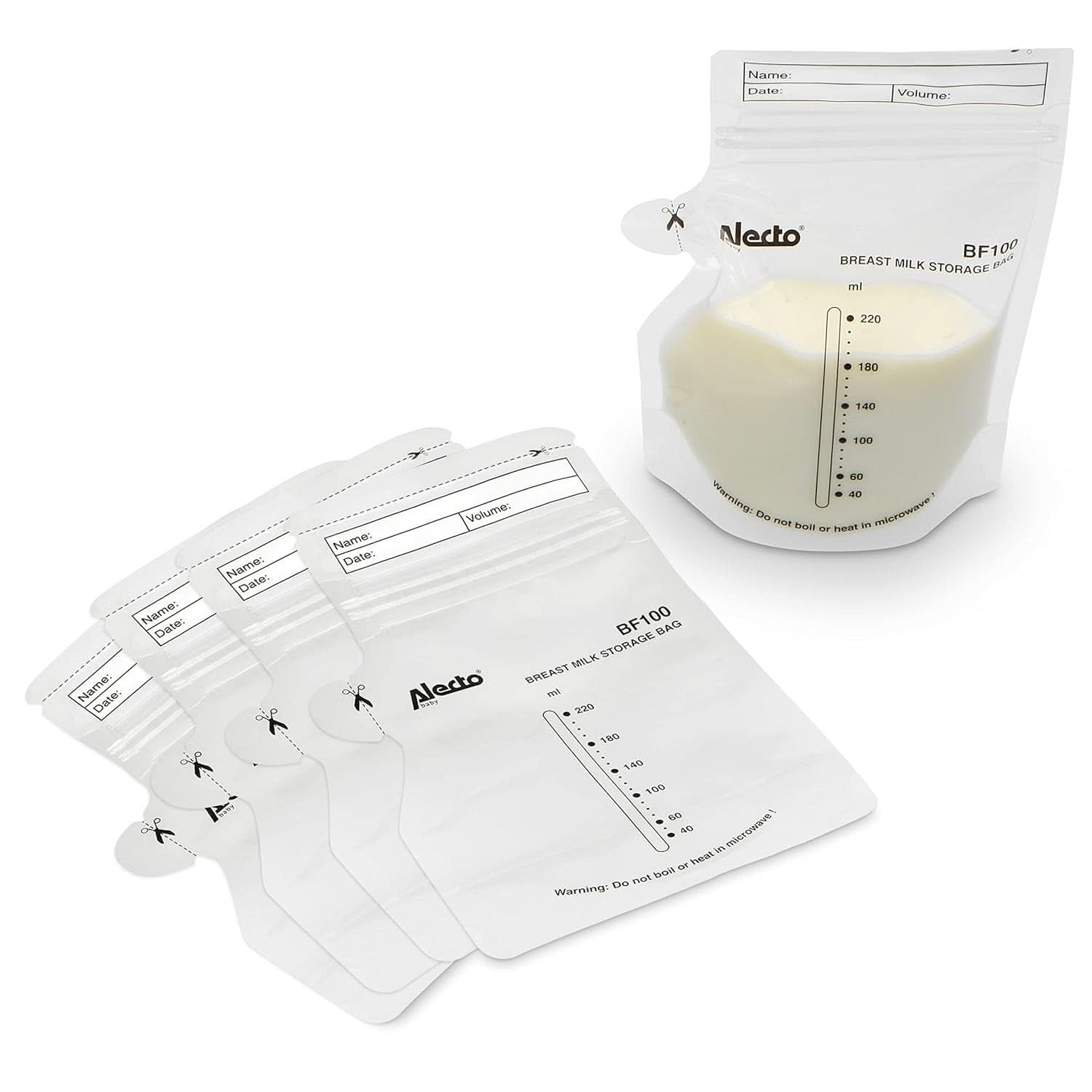 BF100 Opbevaringspose til modermælk - Taske til modermælk - kapacitet 220 Ml - 100 stk - Gennemsigtig mad og ammetilbehør Bebe Naty Shop