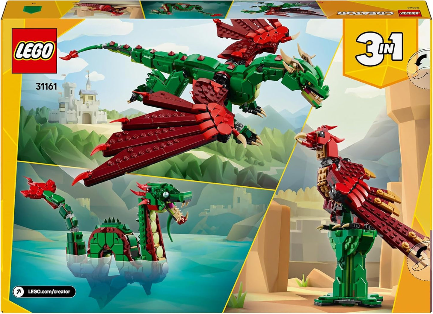 LEGO Creator 3In1 Green Dragon - Legetøj - Forvandles til en søslange eller føniks - Dyrebyggelegetøj til børn - Gave til drenge og piger fra 9 år 31161 Byggesæt Besuche den LEGO-Store