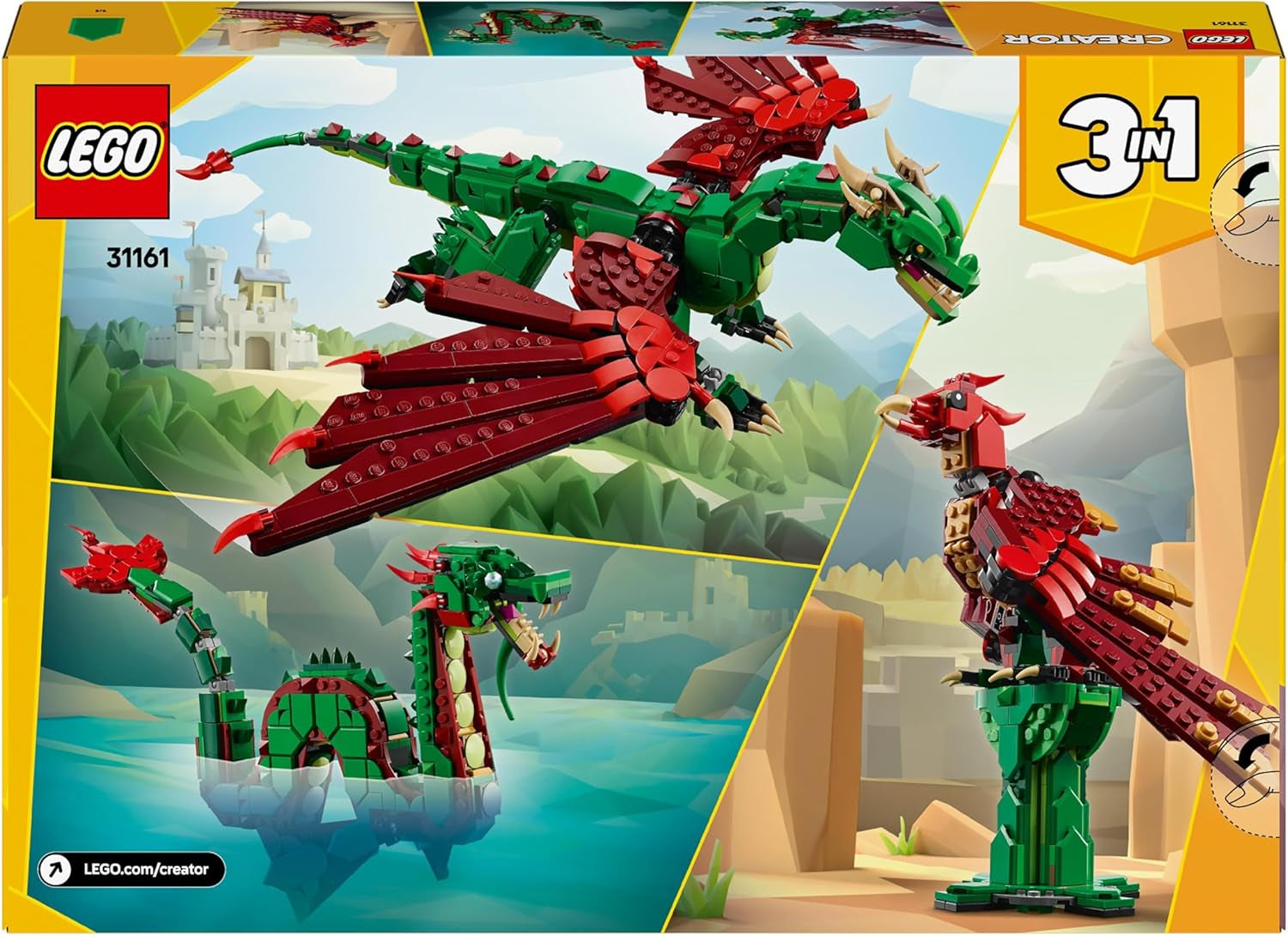 LEGO Creator 3In1 Green Dragon - Legetøj - Forvandles til en søslange eller føniks - Dyrebyggelegetøj til børn - Gave til drenge og piger fra 9 år 31161 Byggesæt Besuche den LEGO-Store