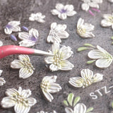 JMEOWIO 3D Nagelsticker Frühling Blume Nail Art Sticker Selbstklebend Nagelaufkleber 5D Stereoskopisk Blumen Dekoration Nageldesign Tilbehør 4 Blatt