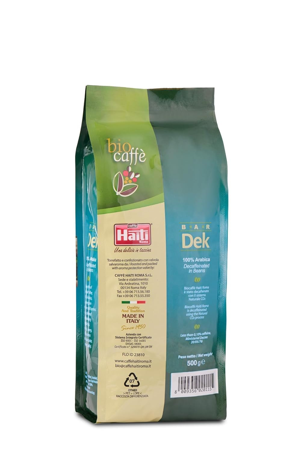 Caffè Haiti Roma økologiske koffeinfri kaffebønner, 100% Arabica, Fairtrade certificeret, økologisk kvalitet, pakke med 2 x 500g