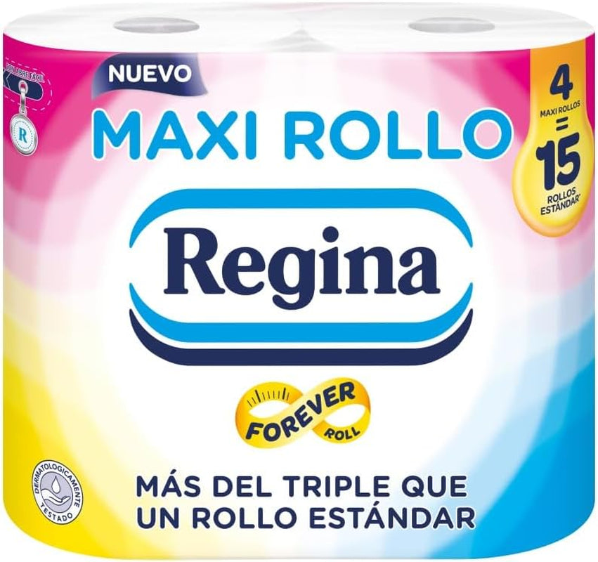 Regina Maxi Roll - 4 ruller toiletpapir, 500 2-lags ark pr. rulle, mere end tre gange en standardrulle, 60% genbrugsplastikemballage, 100% Fsc-certificeret papir