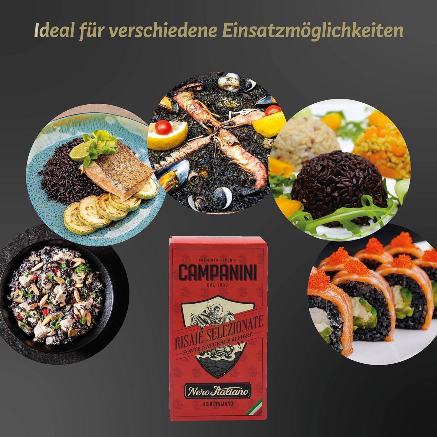 RISO NERO sorte ris RISERA CAMPANINI 500g fra Italien Orientalsk ris