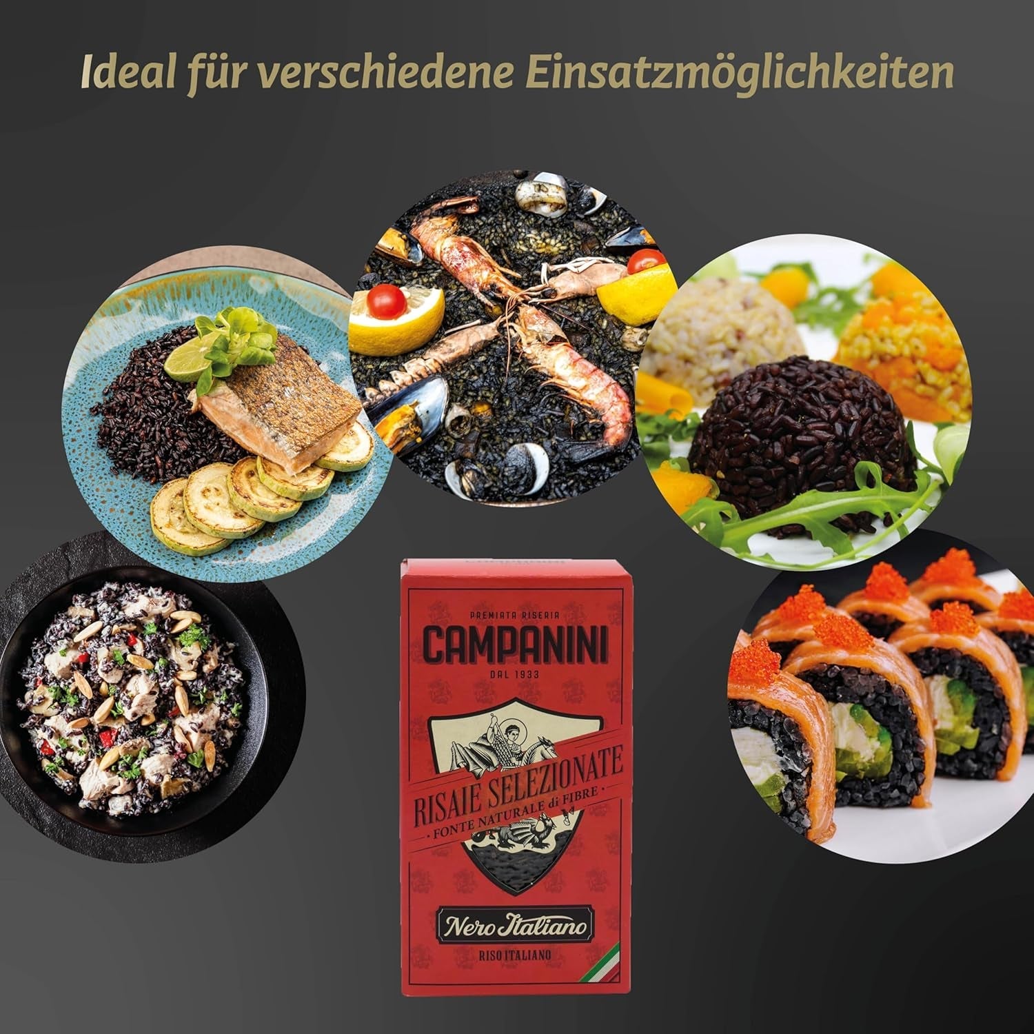 RISO NERO sorte ris RISERA CAMPANINI 500g fra Italien Orientalsk ris