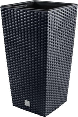 Prosperplast potter/potter i rattan-look med indsats | 26,5 x 26,5 x 50 cm | antracit | vejr- og UV-bestandig | lavet af robust plastik | til indvendig og udvendig
