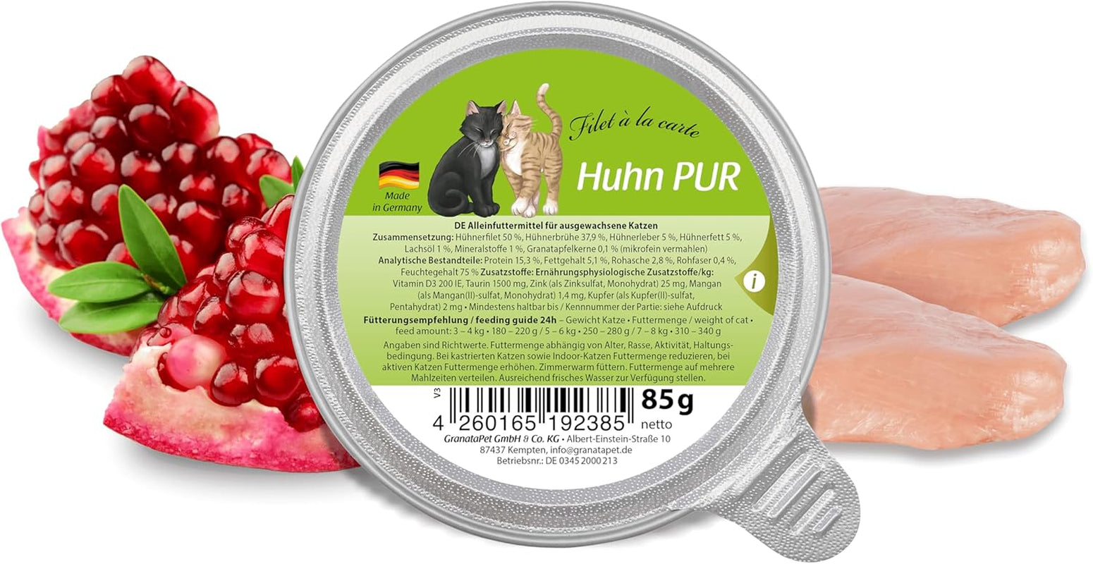 GranataPet Filet à la carte Kylling PURE, våd kattefoder, kornfri filetstykker, kattefoder uden tilsat sukker, højt kødindhold, 6 x 85 g