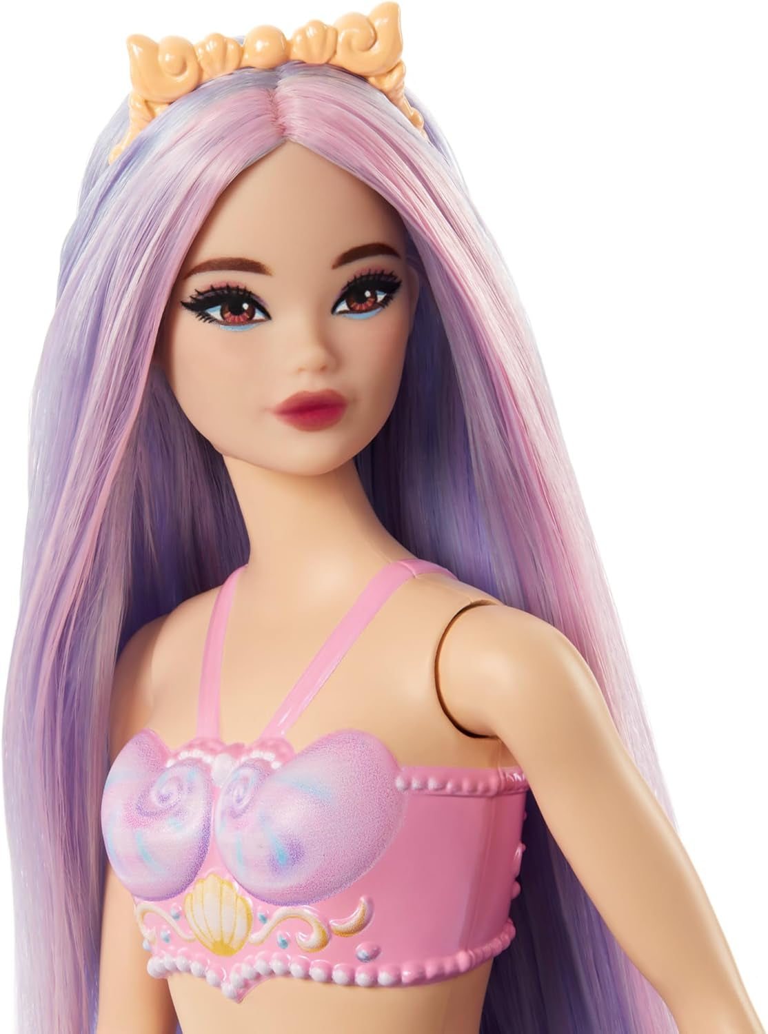 Barbie Havfruedukke med lyserødt og lilla fint hår og pandebånd, skaltop og lavendelblå halefinnedukke, HRR06 Naty Shop-dukker