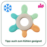nip – bidering | Bæredygtig bidering til babyer fra 3 måneder, lavet af over 65% naturlige råvarer. Til blid massage af tandkød, tunge og tænder | Rød/grøn/orange