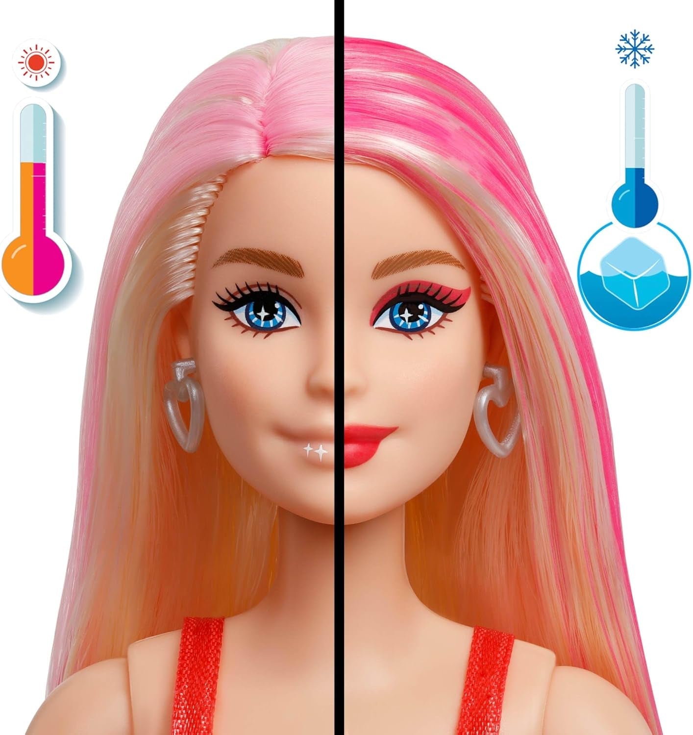 Barbie Party dukke uden æske og tilbehør, Glam Party serie med 10 overraskelser, inklusive en knaldrød dukke med farveskiftende effekt, JFY68