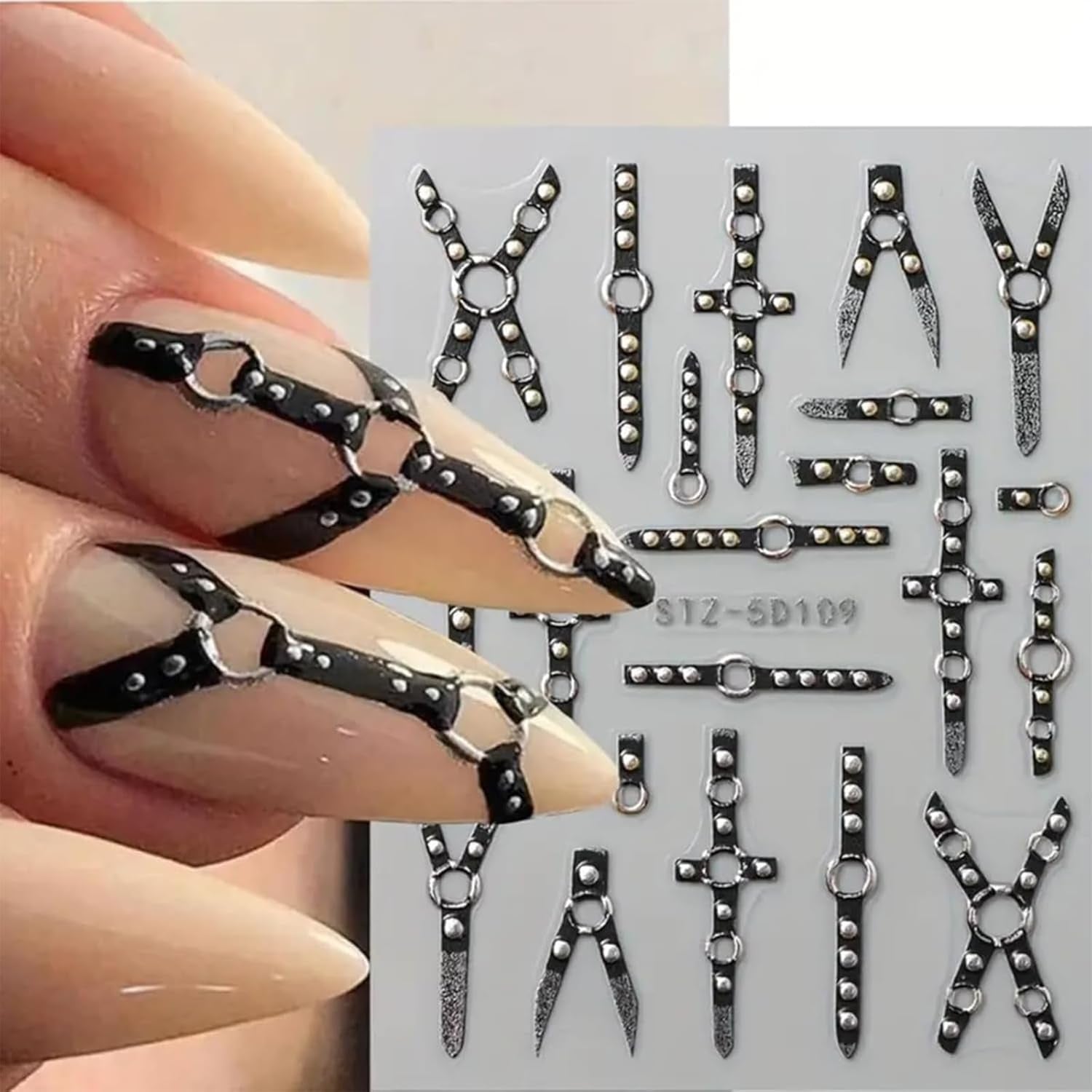 2 STK 5D præget Gothic Punk Nagelsticker, Nagel Sticker Selbstklebend Kreuz Og X-Form Halloween Nagelaufkleber, Nageldesign Tilbehør til Damen Nail Art
