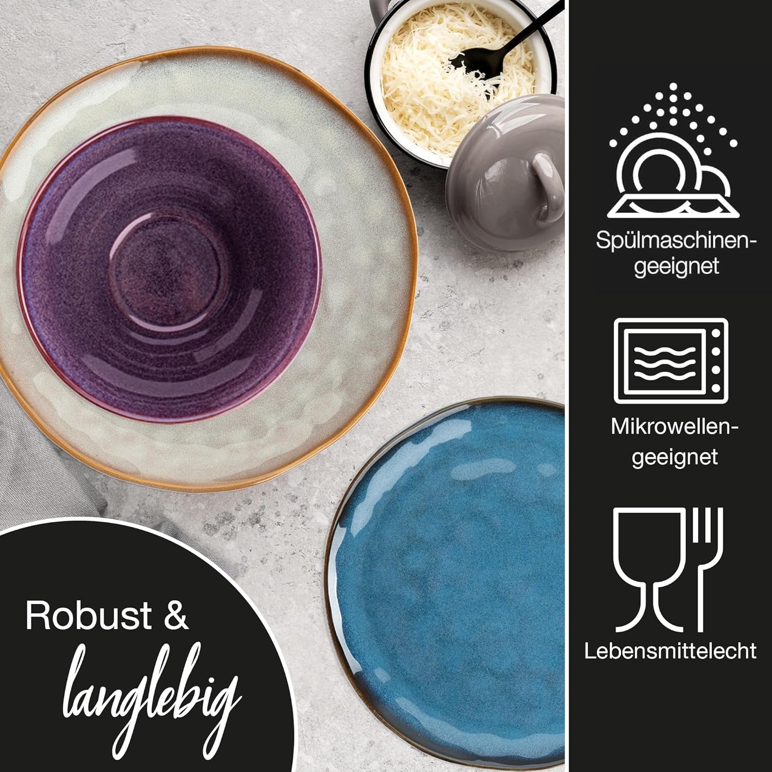 Moritz & Moritz COPA 16-tlg Geschirrset 4 Personen - Elegantes Teller Set fra hohrstandigem Steinzeug - Geschirr Set 4 Personen fra je 4x Dinnerteller, Dessertteller, Müslischale & Kaffeebecher