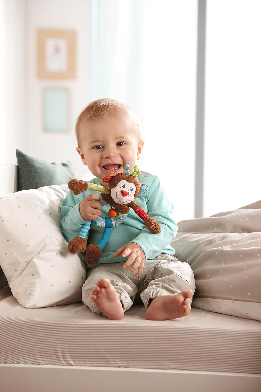 HABA 302999 - Lino the monkey, plyslegetøj med masser af effekter at lege med og opdage, legetøj til børn fra 6 måneder Legetøj Bebe Naty Shop