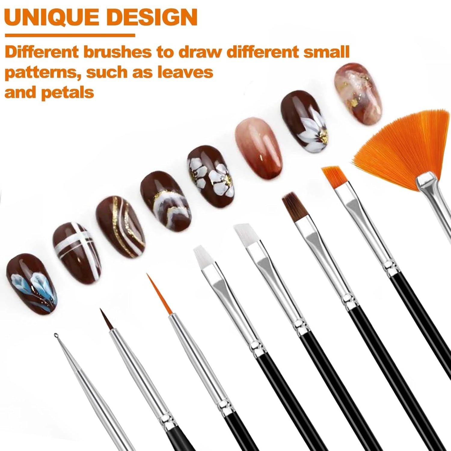 Hanyousheng 20 Stück Nagel Pinsel Sæt, 15 Stück Nageldesign Pinsel, 5 Stück Nail Art Dotting Tools Für DIY Nail Art Design