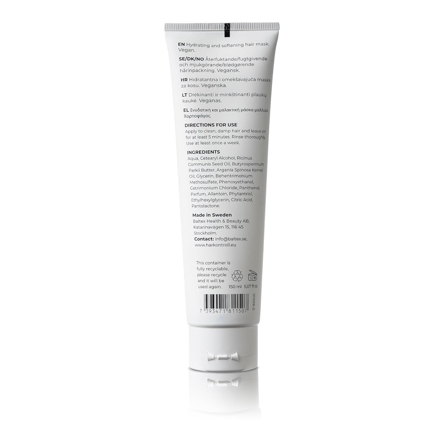 Harkontroll Deep Intense Hydrating Mask, intens fugtgivende hårmaske, 150 ml Hårmaske Naty Shop