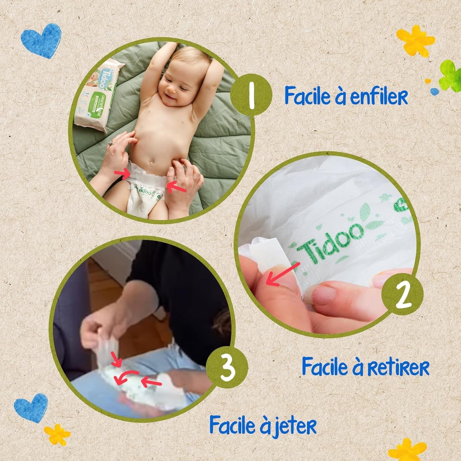 - Ökologische Diadeln, Größe 2 (3-6 kg) – natürlicher Ursprung, ohne Schadstoffe – 12 Stunden trocken, extrem saugfähig – hermestellung i Frankreich – 150 Einwegdiadeln – Pakke 1 måned