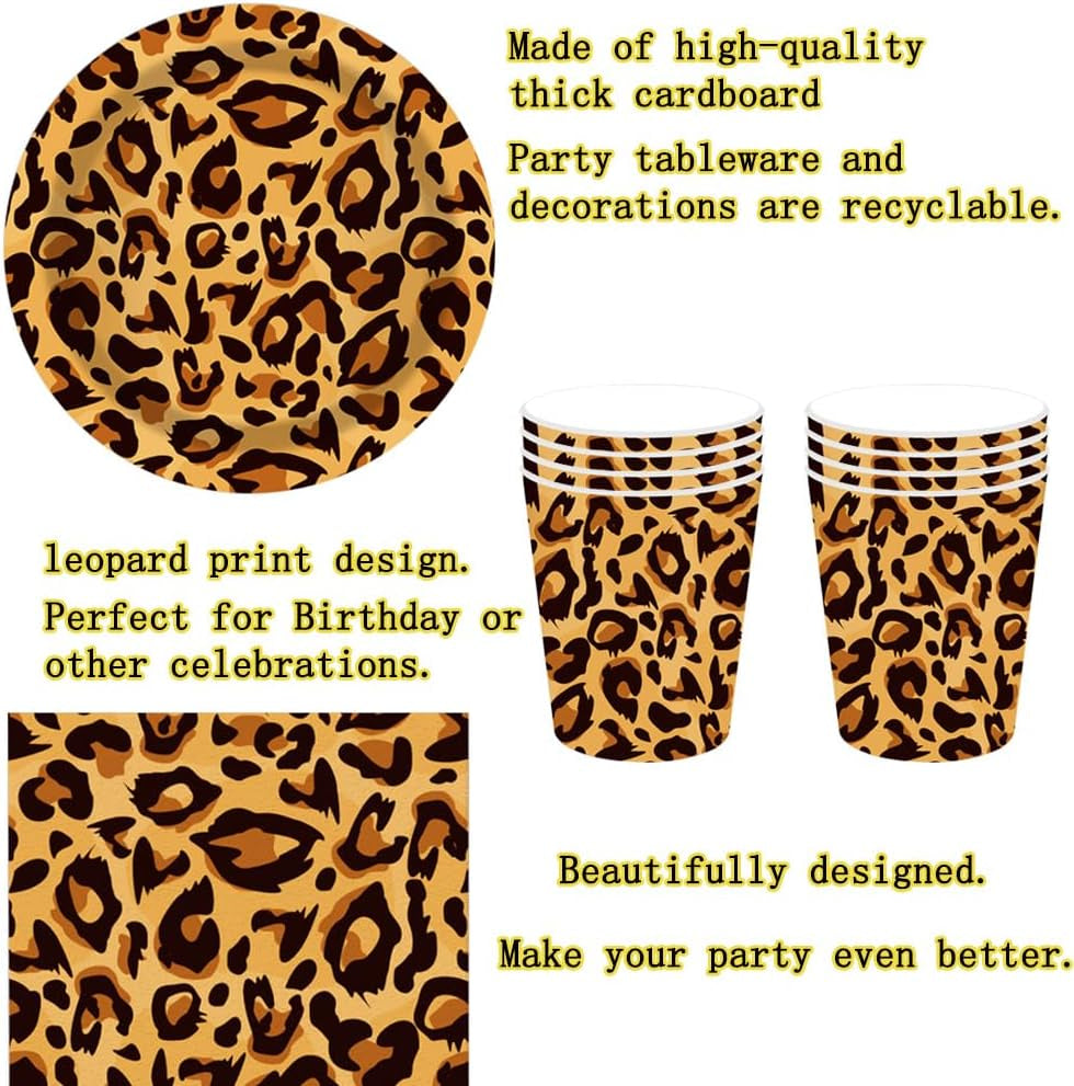 Leopardmønster Party Geschirr Kindergeburtstag Deko Geburtstag Party Geschirr Dschungel Pappteller Becher Servietten Babyparty Tischdeko Sæt
