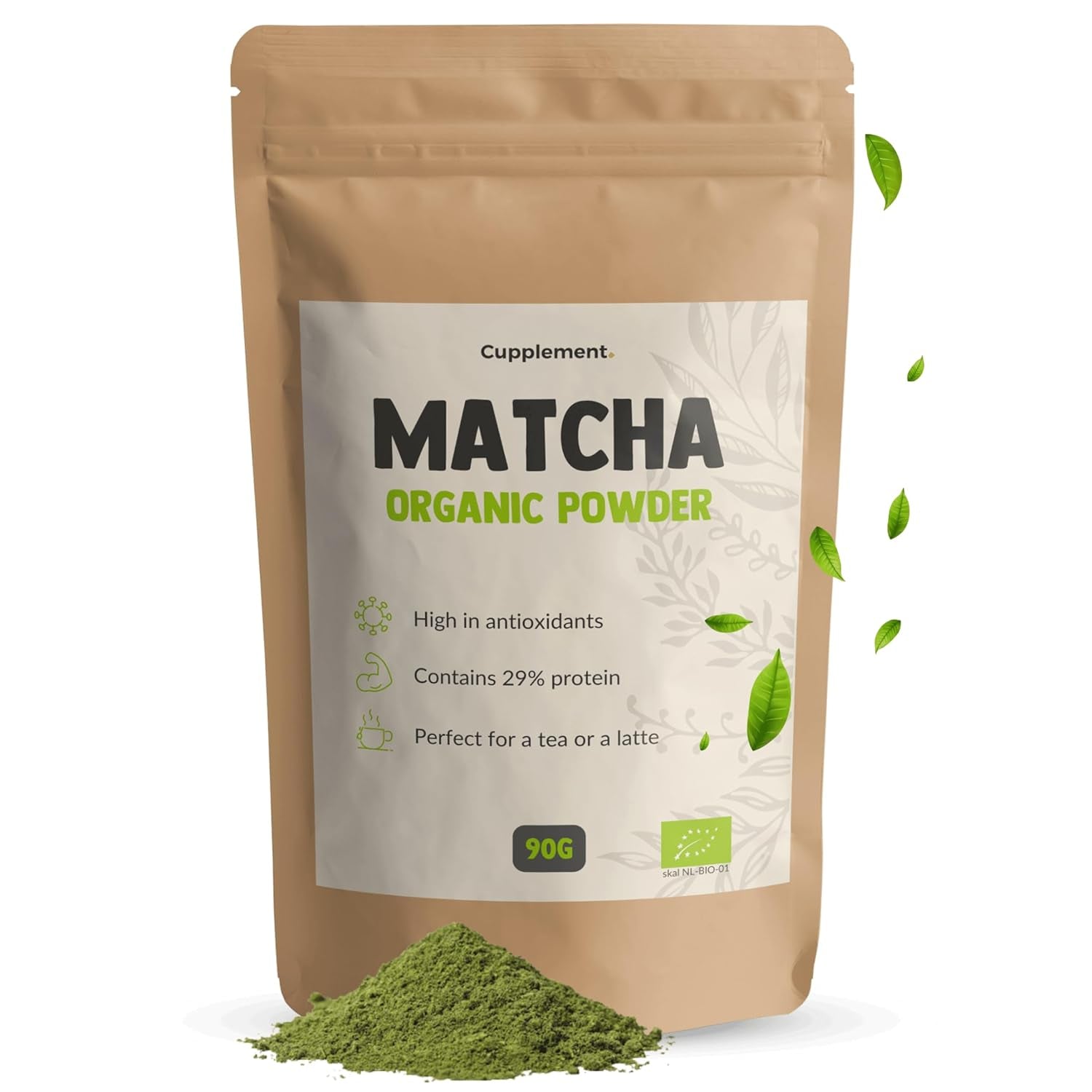 Supplement Matcha 90 gram økologisk - Højeste kvalitet pulveriseret grøn te - Ingen bambus piskeris og tråd - Culunary - Begynder sæt - Latte - Piskeris - Japan - Pulver - Te - Wire - Taske - Smoothie