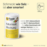 Raab Vitalfood Kalium salt-Mischung, Mineralsalzmischung med 66,7% Natriumchlorid (Kochsalz) og 33% Kaliumchlorid, Kalium trægt zur Aufrechterhaltung eines normalen Blutdruck bei (1 x 200 g dosis)