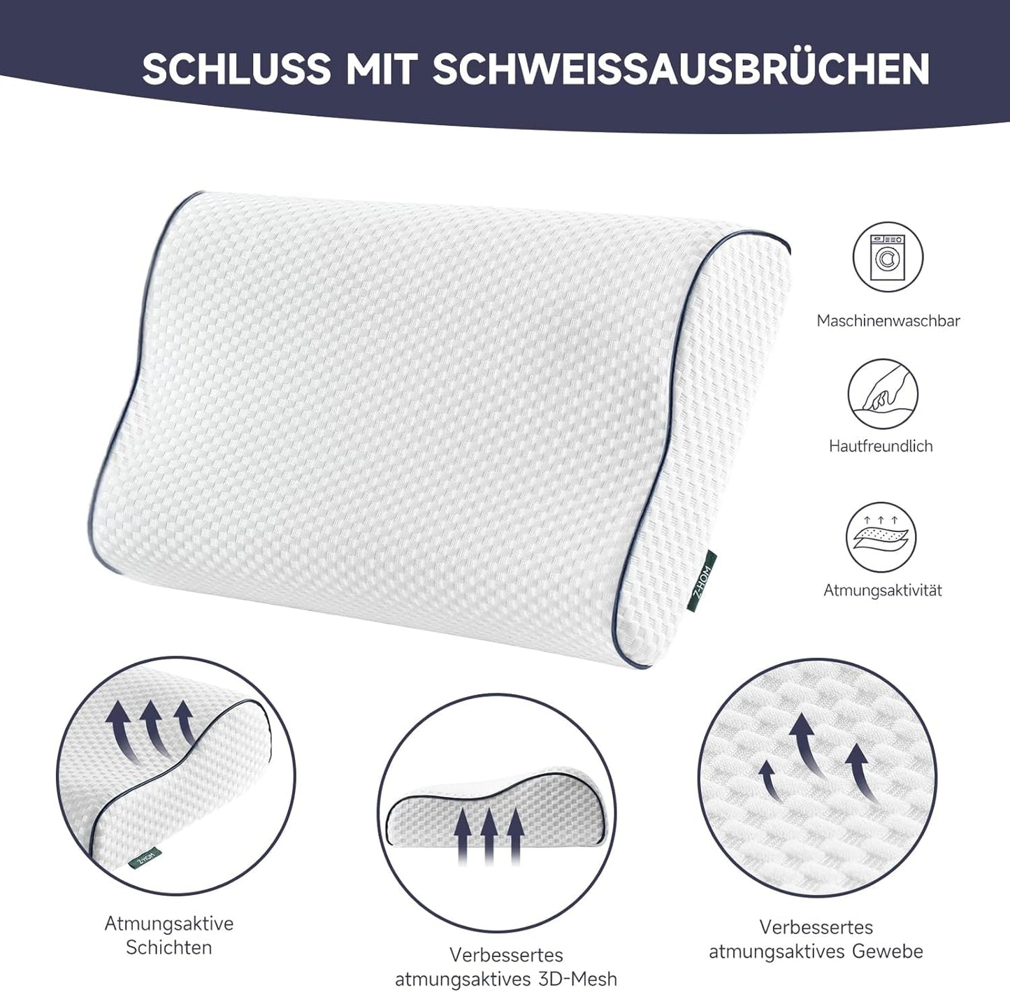 Z-Hom Nakkestøttepude, Memory Foam Pude, Side Sovepude, Ergonomisk Pude, Anti Snorke Pude, Ortopædisk Sovepude, Aftageligt betræk (49 X 30 X 7/10 Cm) Cervikale ortopædiske puder Naty Shop