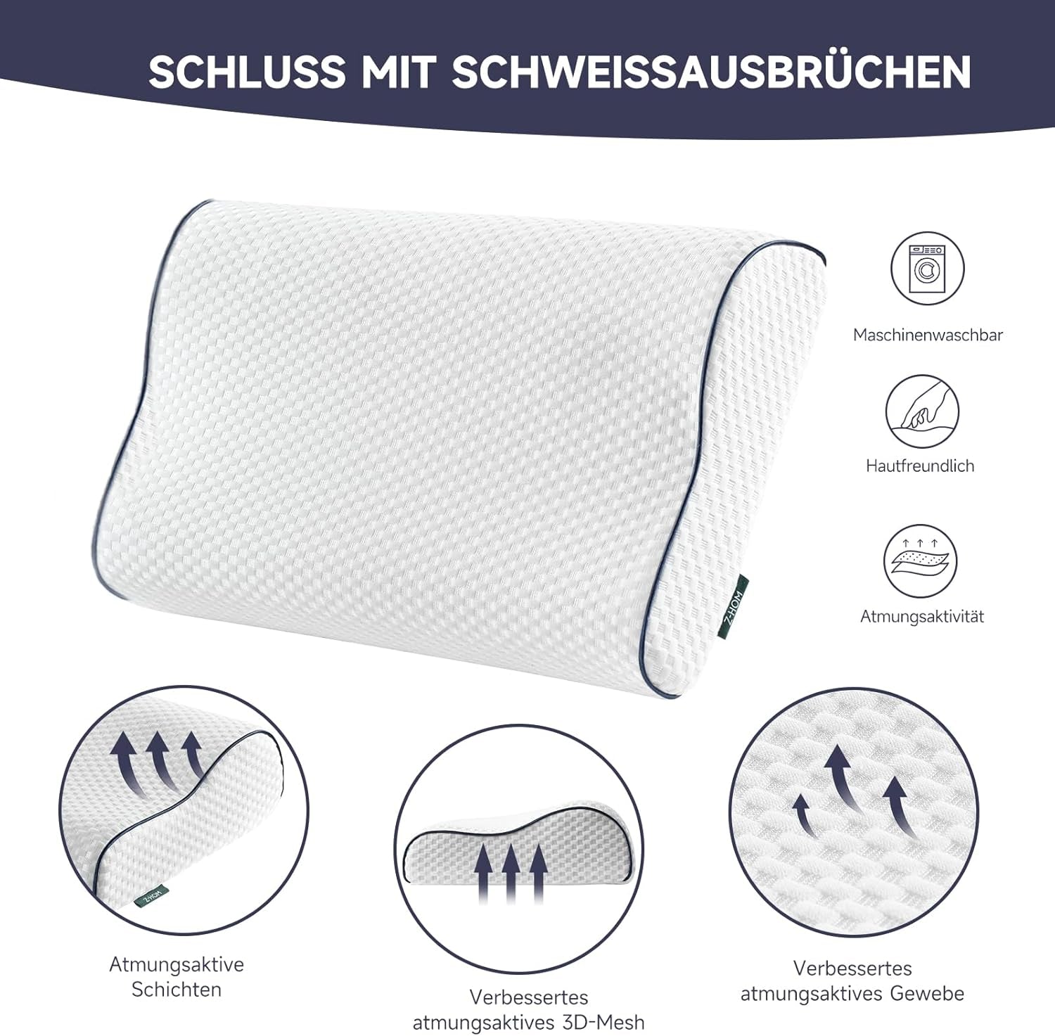 Z-Hom Nakkestøttepude, Memory Foam Pude, Side Sovepude, Ergonomisk Pude, Anti Snorke Pude, Ortopædisk Sovepude, Aftageligt betræk (49 X 30 X 7/10 Cm) Cervikale ortopædiske puder Naty Shop
