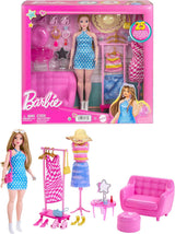 Barbie-modedukke- og garderobesæt med tøj, tilbehør og salonmøbler, langtidsholdbar frisørsjov for børn fra 3 år og opefter, HPL78