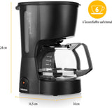 Tristar kaffemaskine, kapacitet 6 kopper, 600W, holde varm funktion, automatisk stop, permanent filter, anti-dryp system, kompakt og bærbar, nem at rengøre, CM-1246