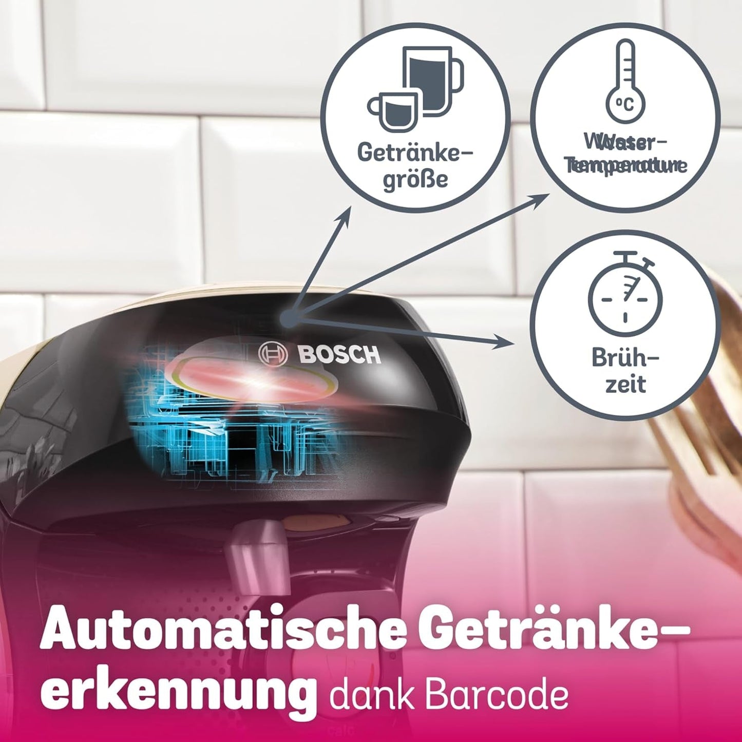 Bosch Tassimo Happy Friendly TAS107E Kapsel Espressomaskine, 70+ drikkevarer, velegnet til alle kopper, Auto-Stop, Bæredygtig, Perfekt Dosering, Pladsbesparende, 1400W, Creme/sort