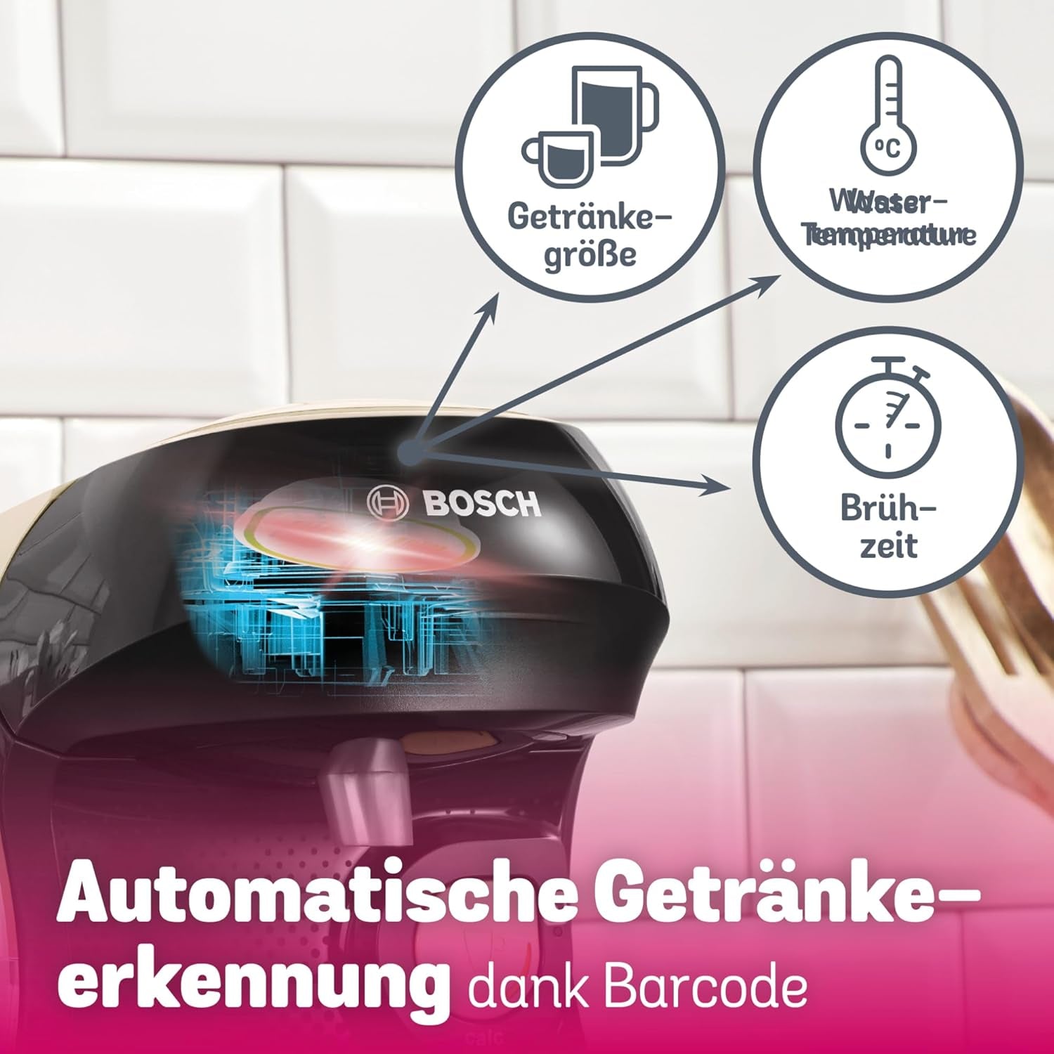 Bosch Tassimo Happy Friendly TAS107E Kapsel Espressomaskine, 70+ drikkevarer, velegnet til alle kopper, Auto-Stop, Bæredygtig, Perfekt Dosering, Pladsbesparende, 1400W, Creme/sort
