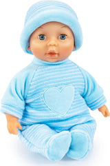 Bayer Design 92802AU My First Baby 28 cm, babydukke, blød kropsdukke med sovende øjne, meget praktisk, sødt outfit, blå med hjerte
