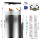 MELLIEX 45 Stück Nail Art Dekoration Zubehör Sæt, Nägel Pinsel Strasssteine ​​Glitzer Goldfolie Nageldesign Dotted Pen Streifenband Für Nagelkunst Maniküre Set