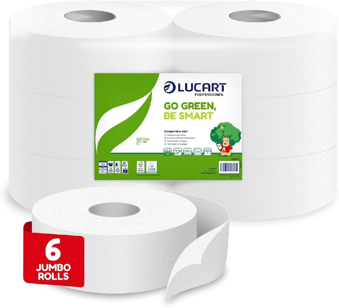 Jumbo Eco toiletpapirruller, 2-lags, håndvaskecreme med rensende, fugtgivende og udglattende formel - blomsterduft - 5L, 6 stykker (1-pakke)