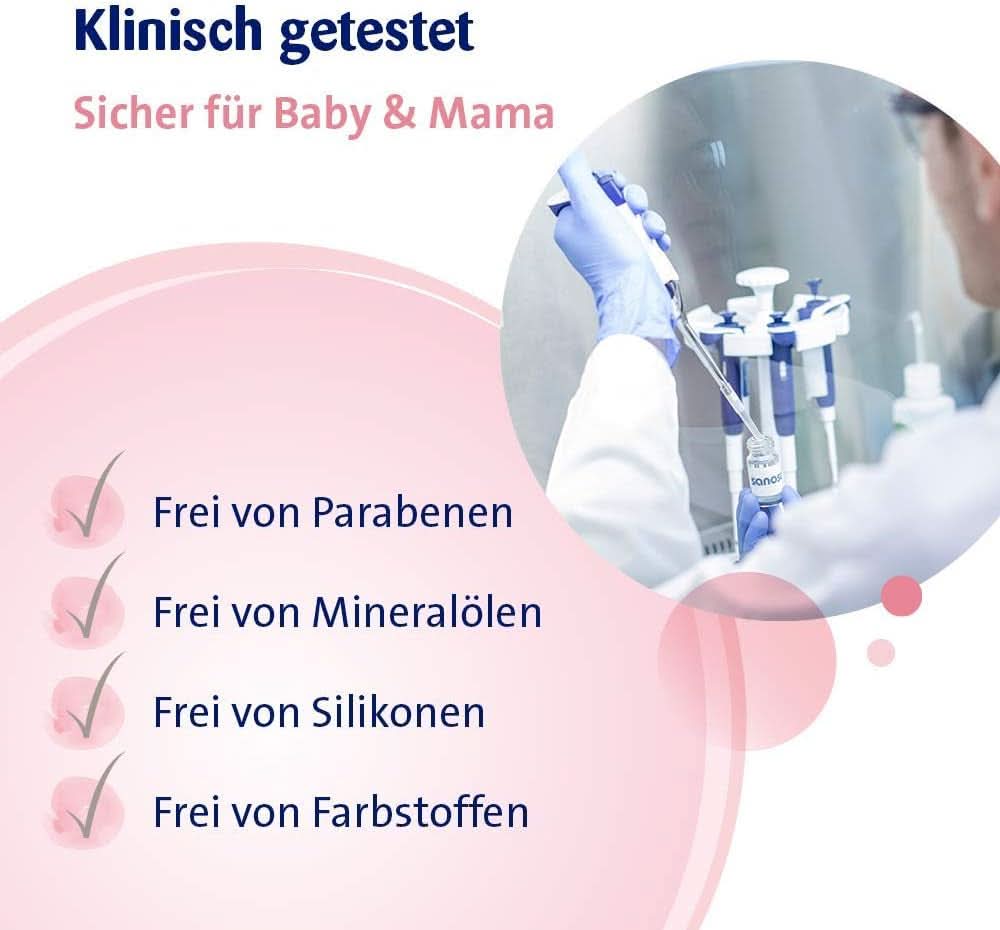 Sanosan Stretch Mark Minimiser, klinisk testet - bevist at reducere strækmærker efter graviditet, uden paraffinolie, farvestoffer, silikoner, 75 ml Kosmetik og skønhed Naty Shop