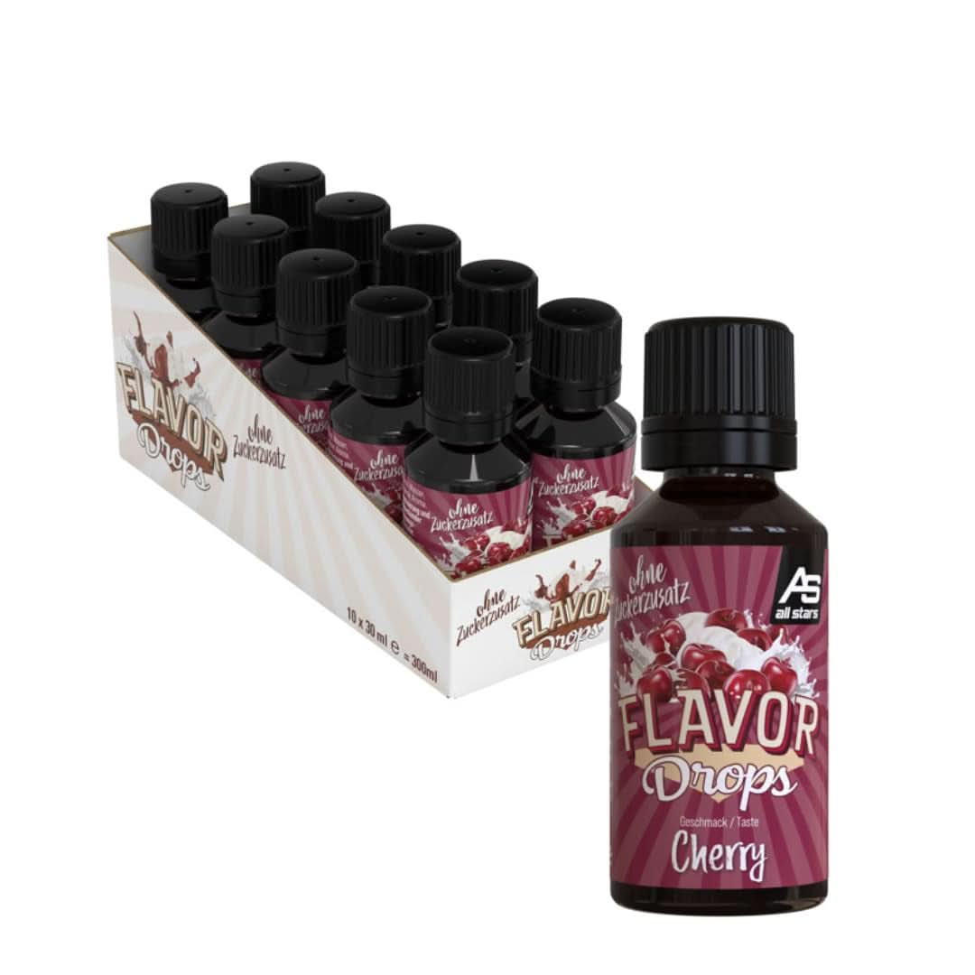 ALL STARS Smagsdråber, Smagsdråber uden tilsat sukker og uden kalorier - Sødme og smag til mad, 30 ml Sødemidler Naty Shop Kirsebær 10 x 30 ml