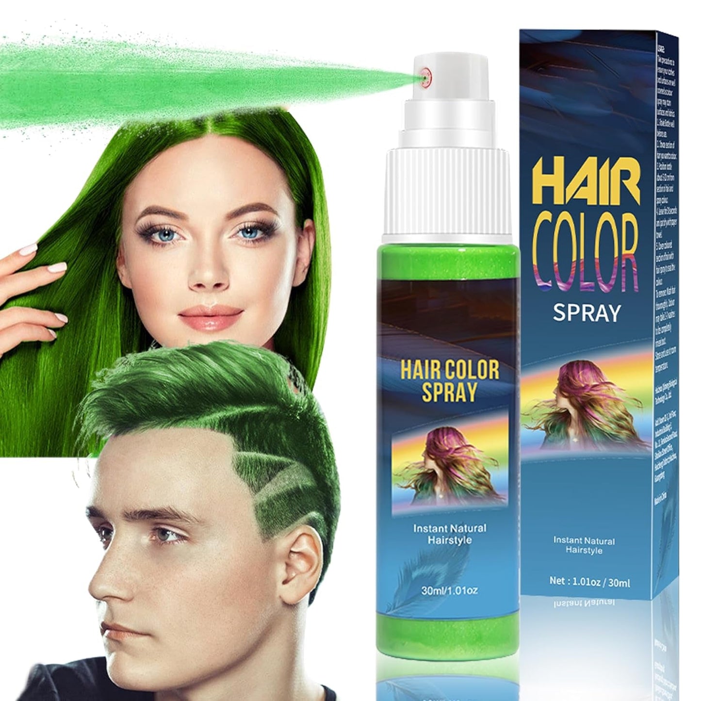 Hårsprayfarve - 30 ml Midlertidig grøn hårfarvespray, naturlig hårfarve Midlertidig hårfarvespray, vaskbar hårfarve til fest Cosplay Halloween (grøn) Hårfarve Naty Shop Green
