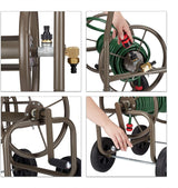 Relaxdays XL slangevogn, mobil slangetromle, metal, til 60 m slange, 4 hjul, med håndsving, 90° rulle, brun