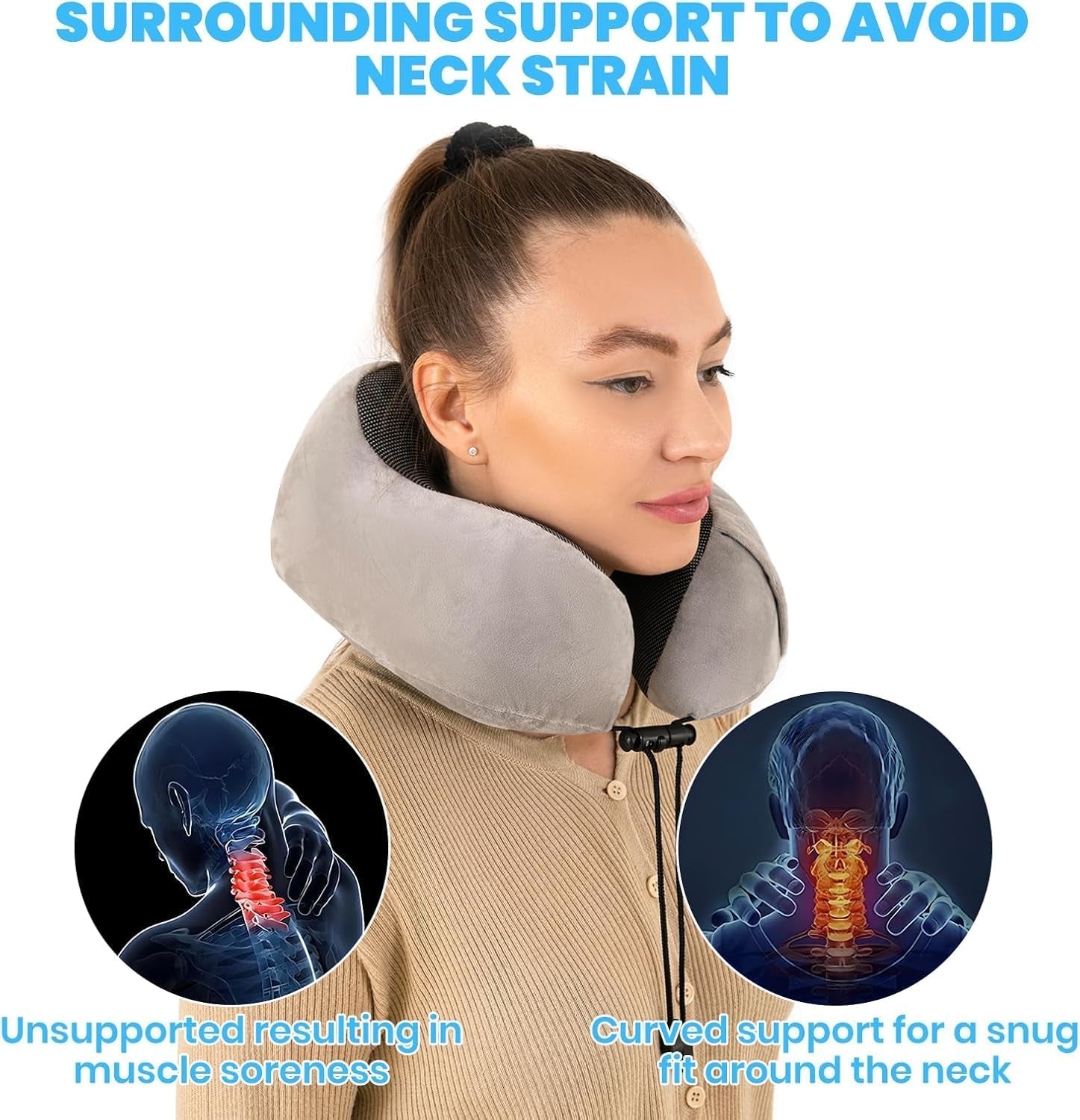 Good Nite Nakkepude Fly Nakkepude Rejsepude Voksen Nakkepude Bil Hjem Pude Hovedpude Ergonomisk Memory Skum Vaskbar med smal Ryg Justerbar Grå Rejsepuder Naty Shop