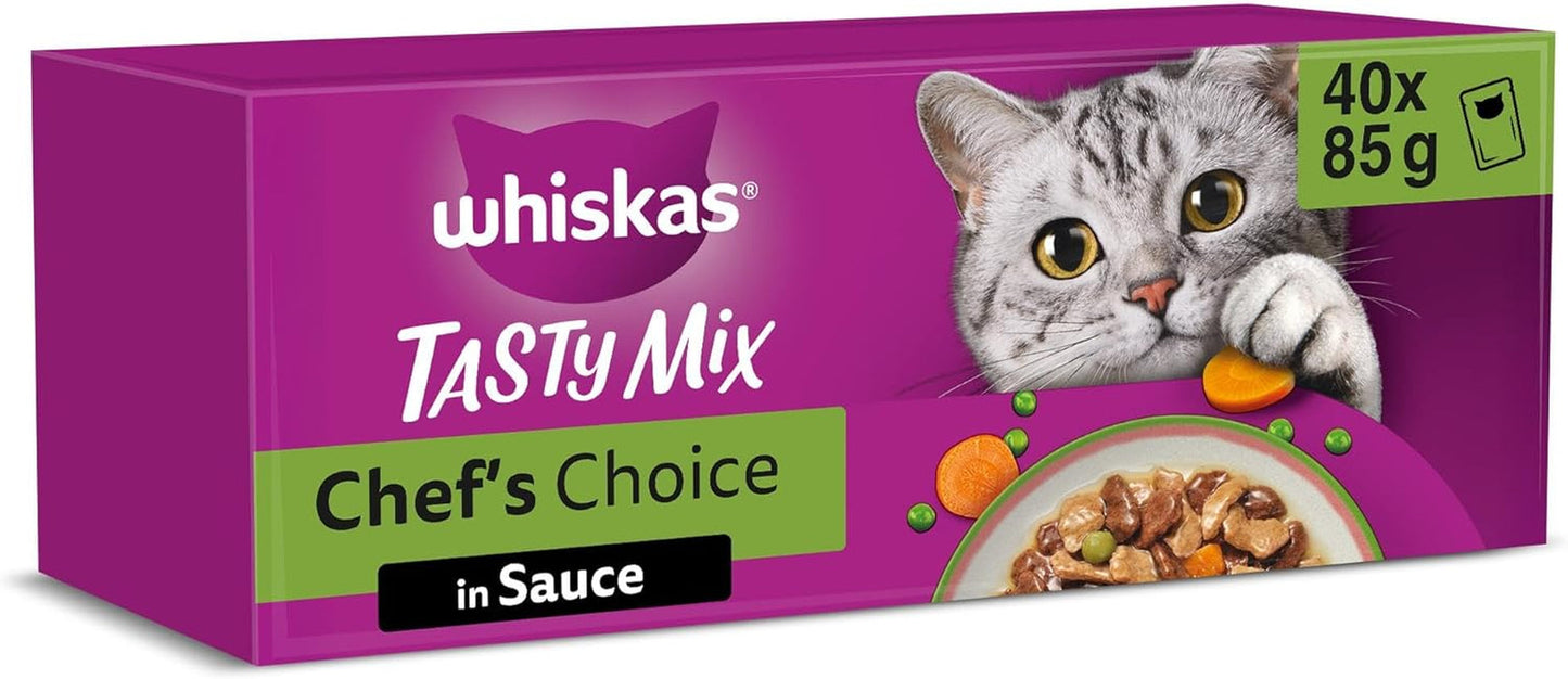 WHISKAS SMÆGENDE MIX Nassfutter i Sauce für Katzen 40 x 85g Chef's Choice