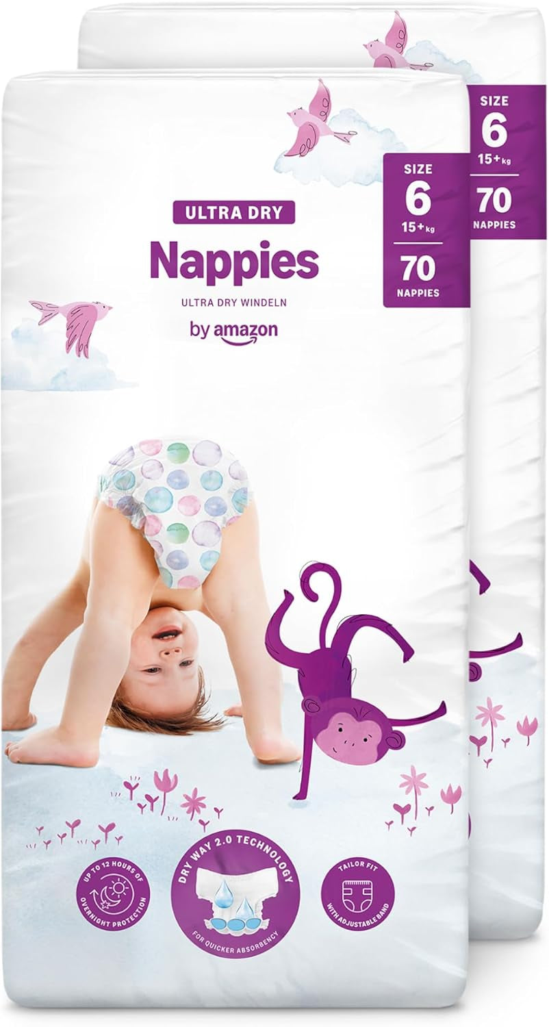 Amazon Ultra Dry Bleer, størrelse 3 (4-9 kg) - Månedlig æske, hvid, 172 antal (2 pakker af 86) (tidligere Mama Bear, identisk produkt)
