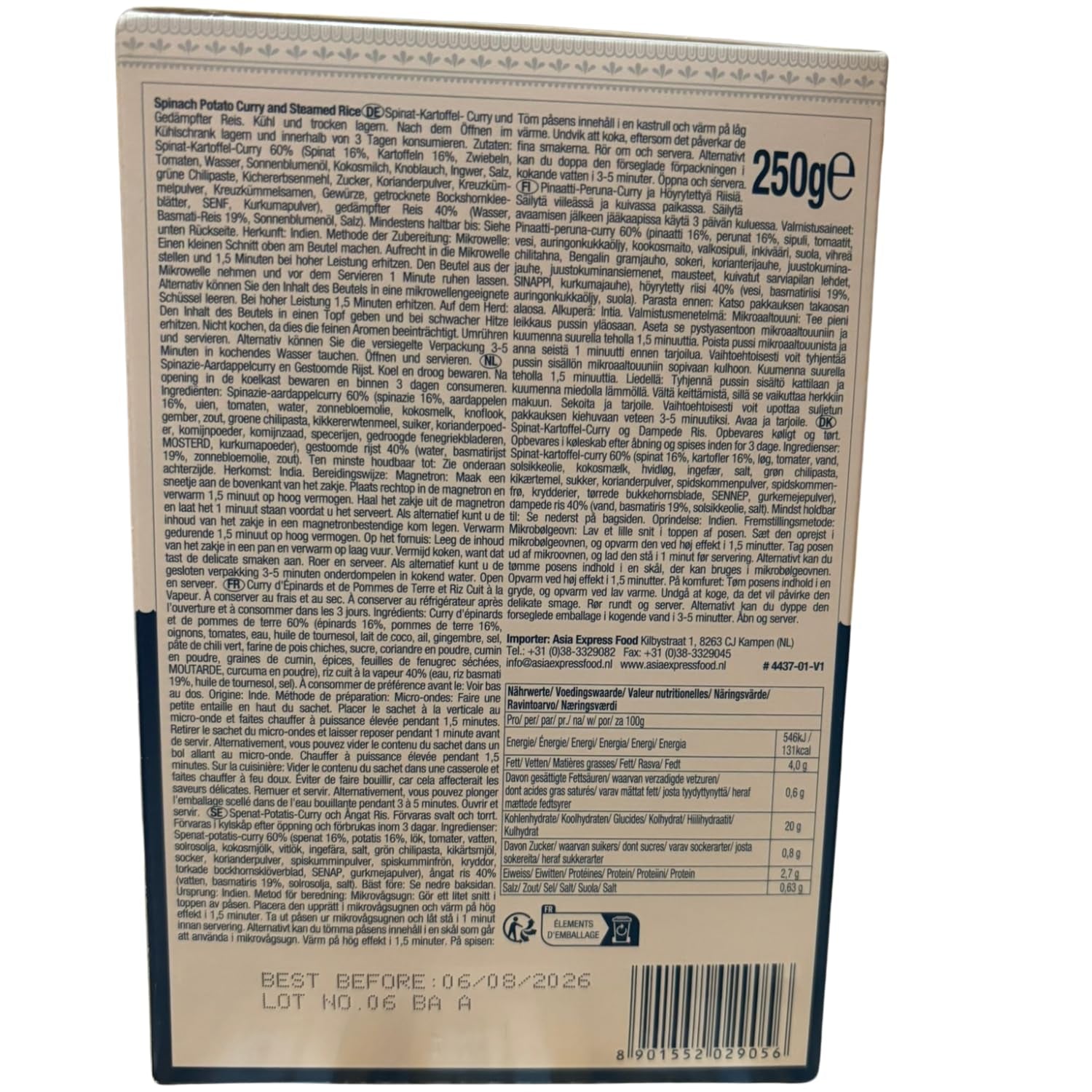 ASHOKA - Instant karry med spinat, kartofler og ris - (1 x 250 g)
