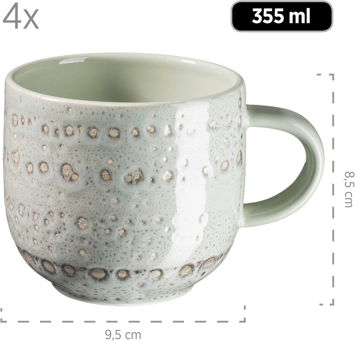 MÄSER 931744 Spicy Market Series, håndmalet porcelænssæt til 4 i vintage middelhavsdesign, 16-delt keramisk kombinationssæt, grønt, stentøj