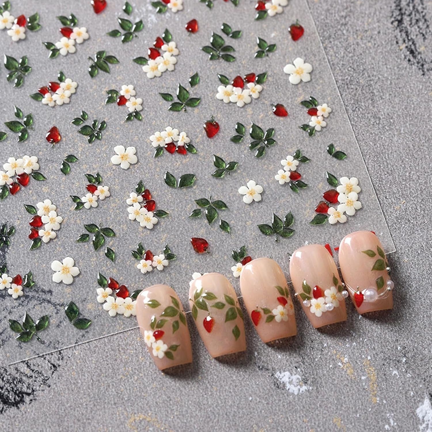 JMEOWIO 3D Nagelsticker Blume Nerdbeerenail Art Sticker Selbstklebend Nagelaufkleber 5D Stereoskopisk Dekoration Nageldesign Tilbehør 1 Blatt