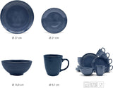 ECHTWERK "Alicia" 16 dele vintage kombineret spisestel Moderne design til 4 personer Elegant mørkeblåt stentøjsstel med 4 tallerkener 4 sidetallerkener 4 skåle 4 tekopper
