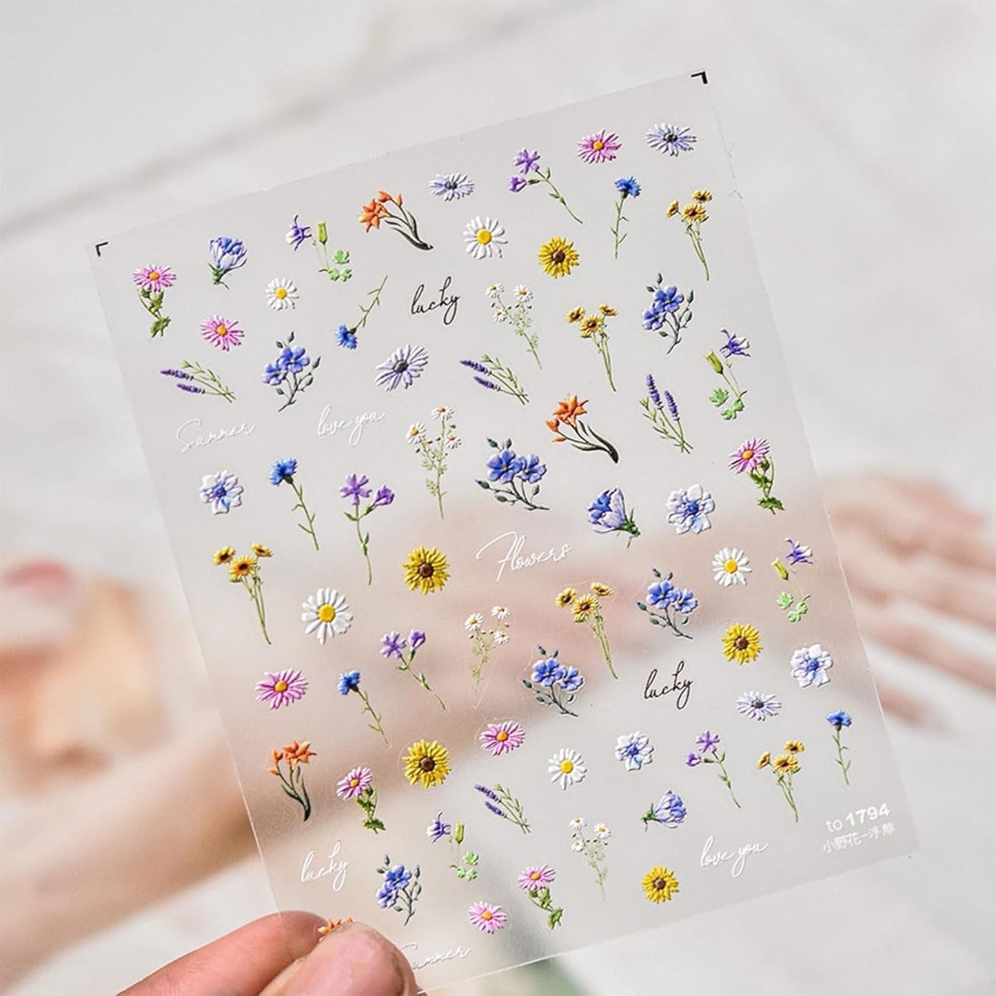 JMEOWIO 3D Nagelsticker Bunte Blumen Nail Art Sticker Selbstklebend Nagelaufkleber 5D Stereoskopisk Frühlings Sommer Blumen Dekoration Nageldesign Zubehör 2 Blatt