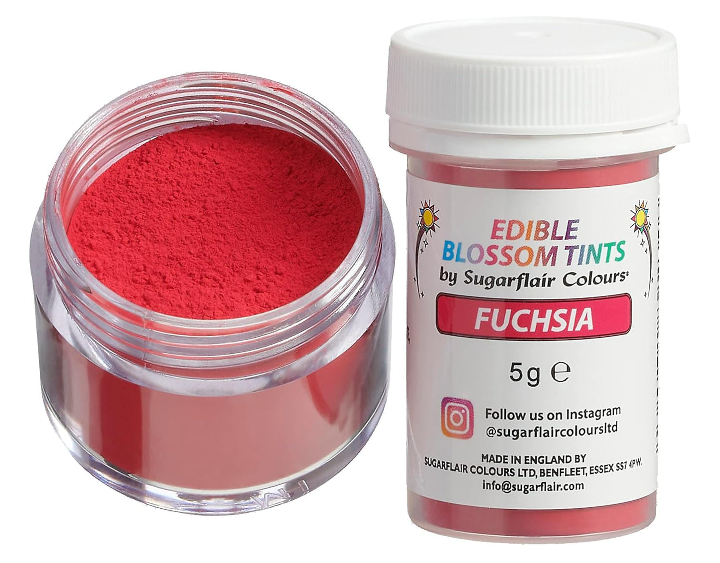 Sugarflair Blossom Tint Dust Fuchsia Fødevarefarvepulver - Madfarvepulver til kagepynt, sukkerpasta, fondant, glasur, chokolade, smørcreme, macarons og mere - 5G