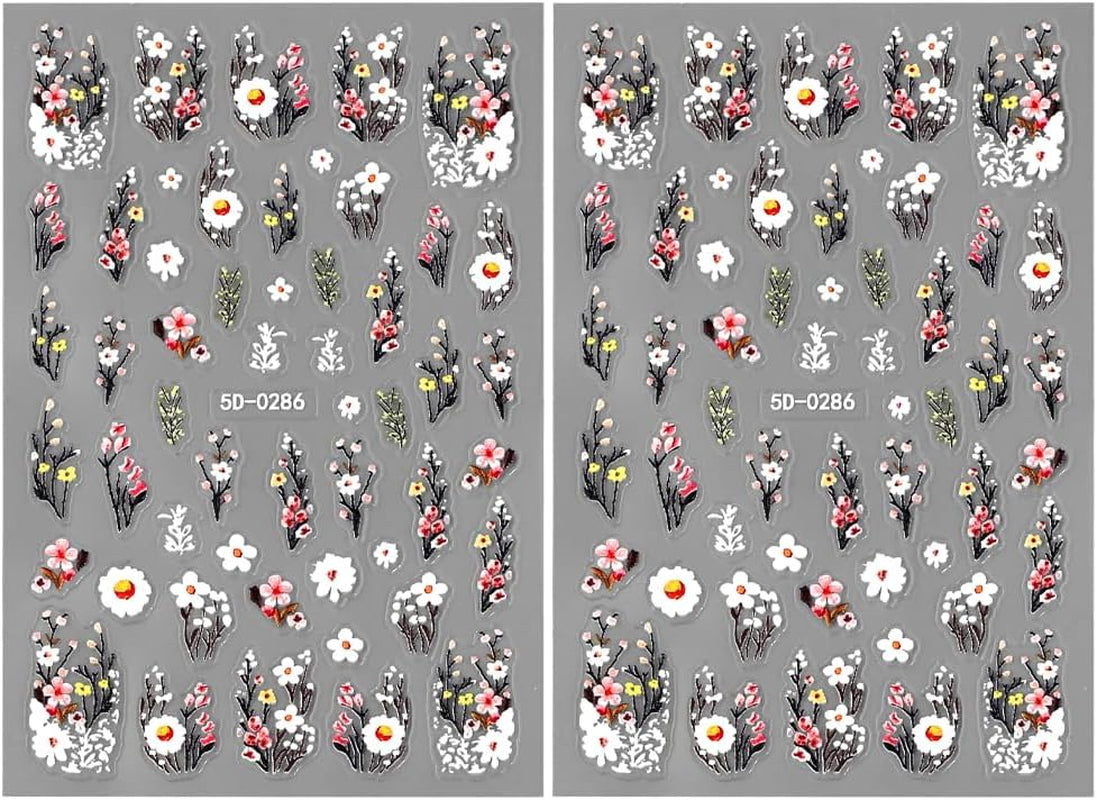Plum Flower Nail Stickers, White Pink Flower Nail Stickers, Prægede Flower Nail Stickers, Spring Summer Flower Nail Stickers, Negle Designs, Negle Accessories, Nail Art