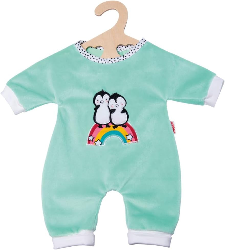 Heless 1181 - Polka Dot Penguin Design Doll Jumpsuit lavet af blød velour med højkvalitets broderistørrelse 28-35 cm