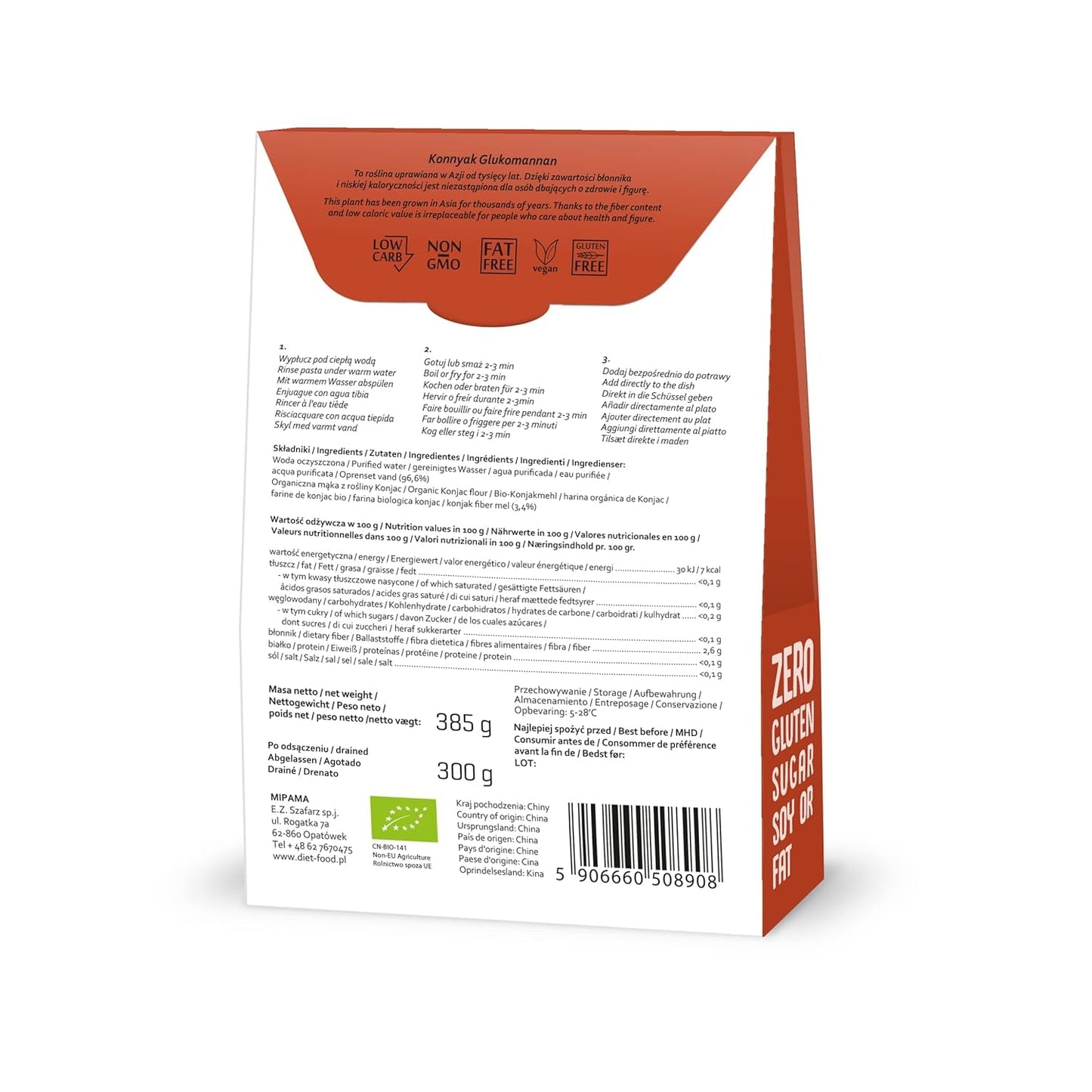 Fettuccine Konjac Nudler Bio Shirataki Diet-Food - 300 g, lav-kulhydrat, sukkerfri, keto, vegansk, kaloriefattig, glutenfri og ægfri, lavet af konjac mel