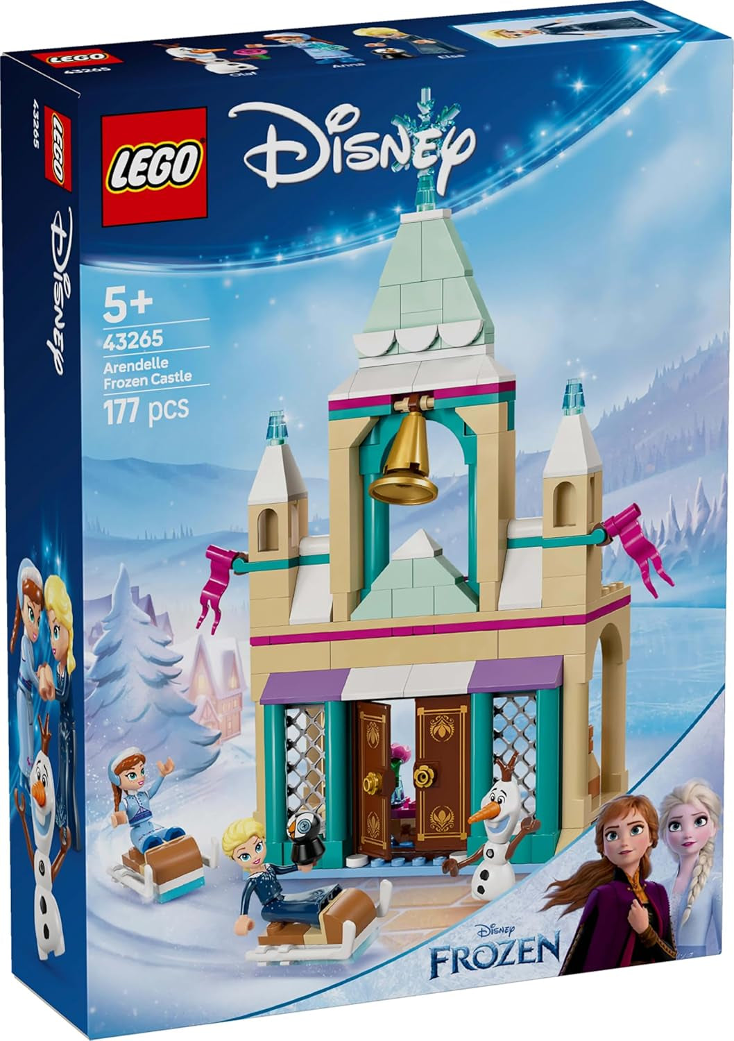 LEGO Ç€ Disney Frosne Arendelle Slot, Prinsesselegetøj med ELSA, Anna og Olaf minidukker og en pingvinfigur, Fantasy-legesæt, Gave til 5-årige piger 43265 Byggesæt Besuche den LEGO-Store