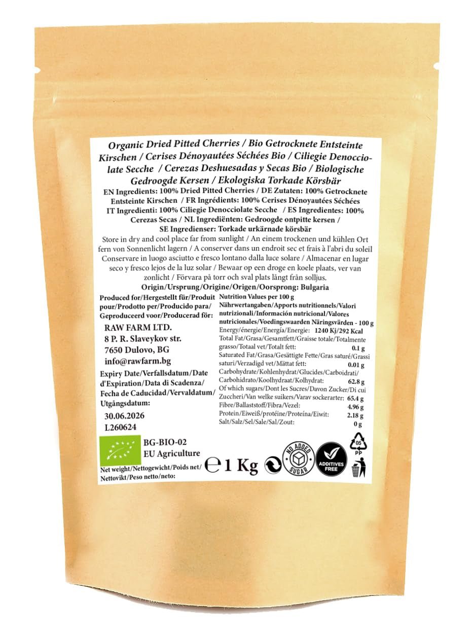 1 kg tørrede økologiske kirsebær, uden sten, uden tilsætningsstoffer, sødemidler og konserveringsmidler Tørrede produkter Naty Shop