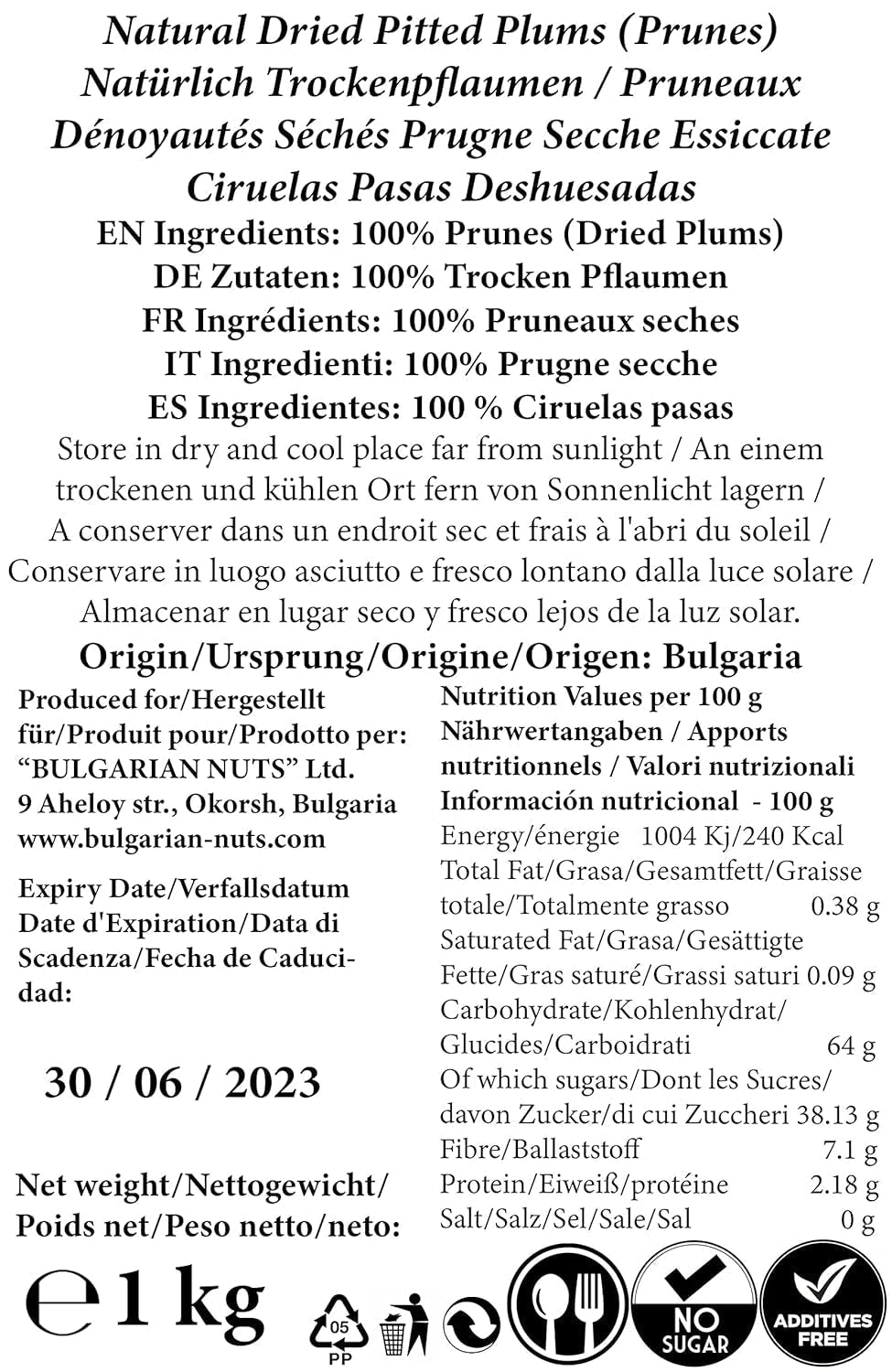 1 kg Naturligt tørrede blommer, uden gruber, uden tilsætningsstoffer, uden sukker, uden sødemidler, intet kunstigt, fra bulgarske frugthaver Dehydrerede produkter Naty Shop